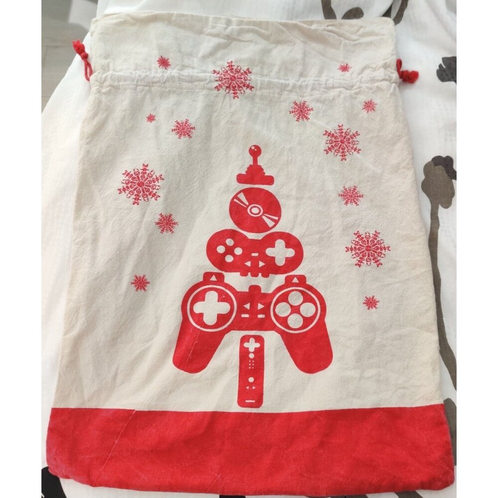 Game Console Gear Christmas Tree Theme Holiday Gift Sack Bag 24x17"